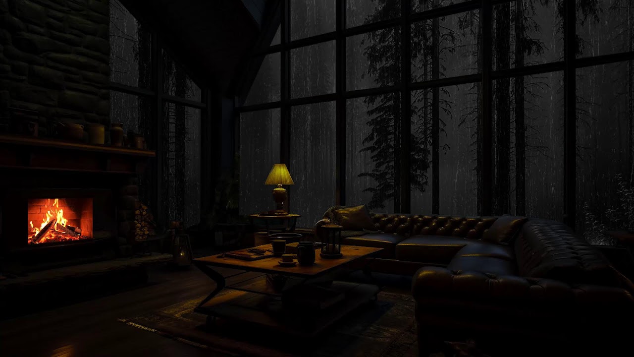 Rain and Fireplace Ambience for a Peaceful Cabin Workspace – Boost Your Productivity