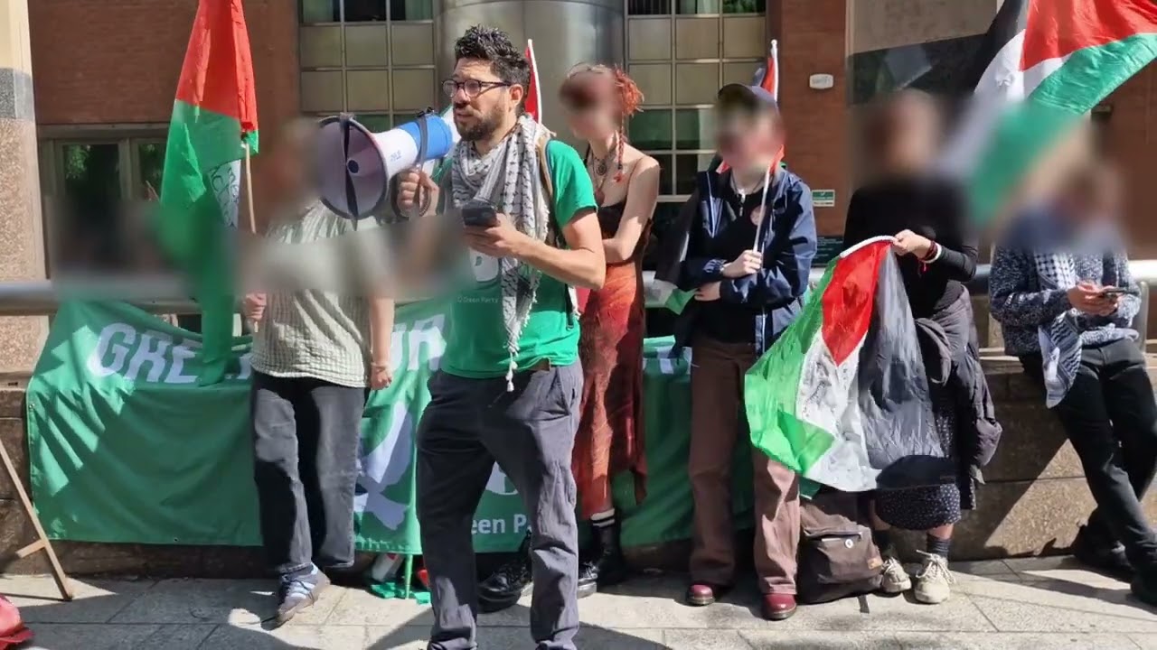 Cllr Alexi Dimond speaks outside court as Sheffield University seek to evict Palestine Camp