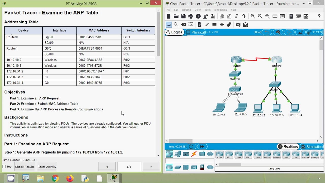9.2.9 Packet Tracer - Examine the ARP Table