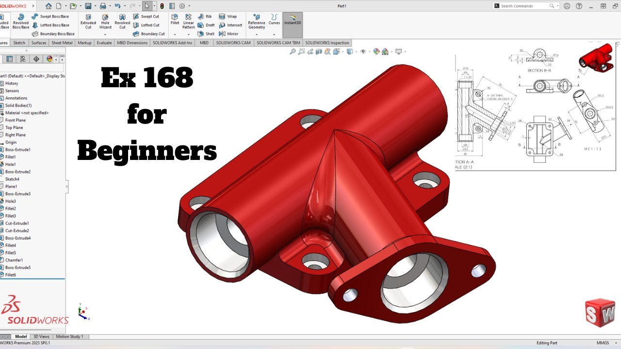 Упражнение 168 для начинающих. Учебник по SolidWorks! SolidWorks