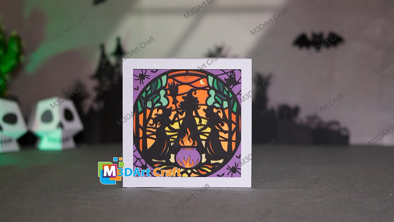 How to make Mystical Witches in the Forest Stained Glass Layered Papercut for Spooky Halloween Decor