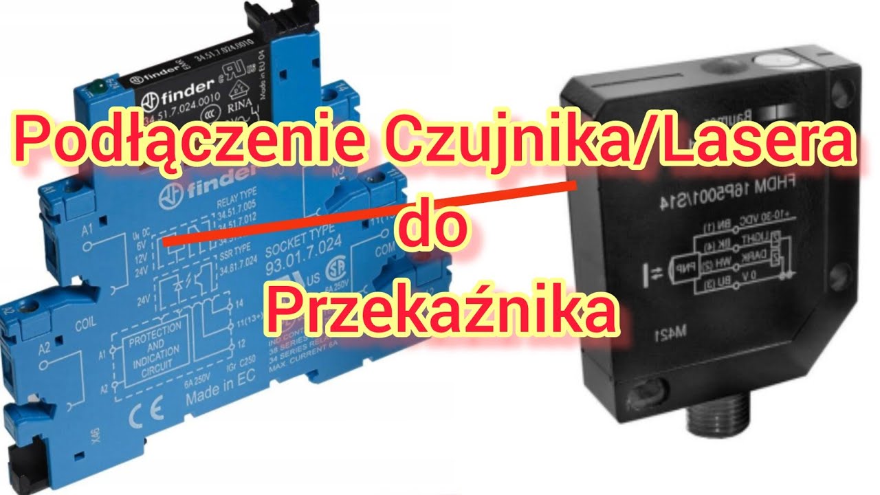 Podłączenie przekaźnika Finder i czujnika laserowego Baumer 24V DC