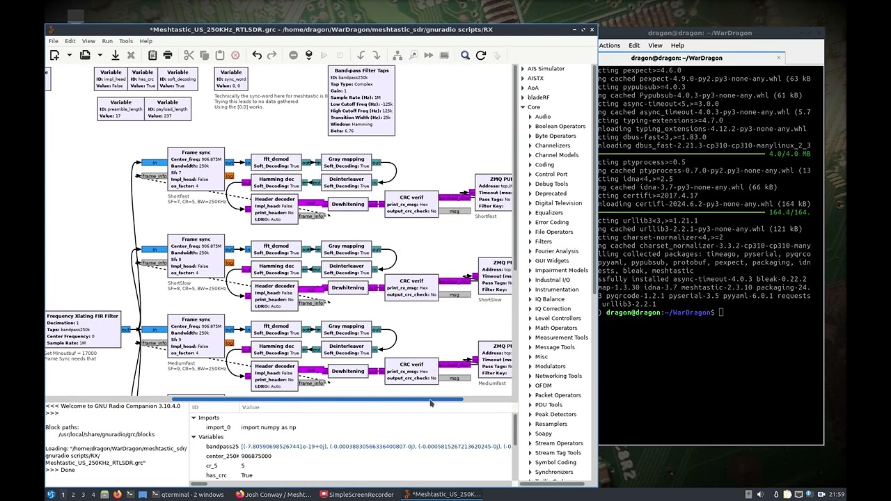 WarDragon Real-Time Decoding Meshtastic w/ GNU Radio & SDR (RTLSDR v3)