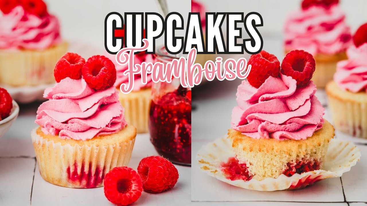 Cupcakes Framboises avec Glaçage Mascarpone Framboise & Coeur de purée de framboises - Sweetly Cakes