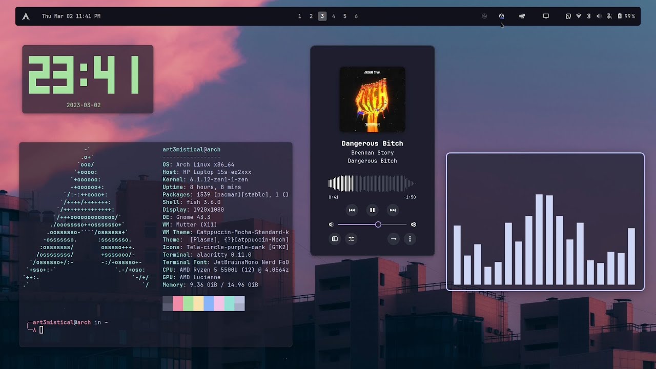 Arch Linux Gnome Desktop Workflow(Catppuccin) + Topbar Tutorial