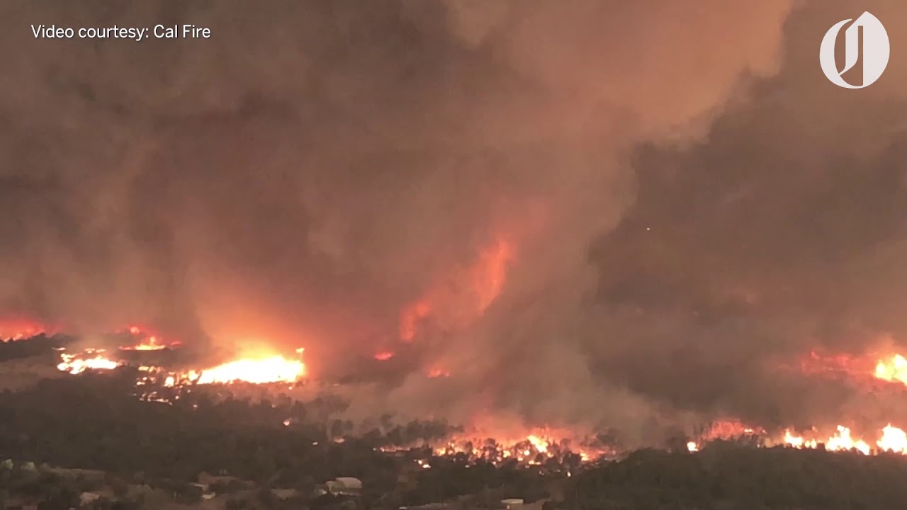 Aerial footage of massive fire tornado that killed California firefighter