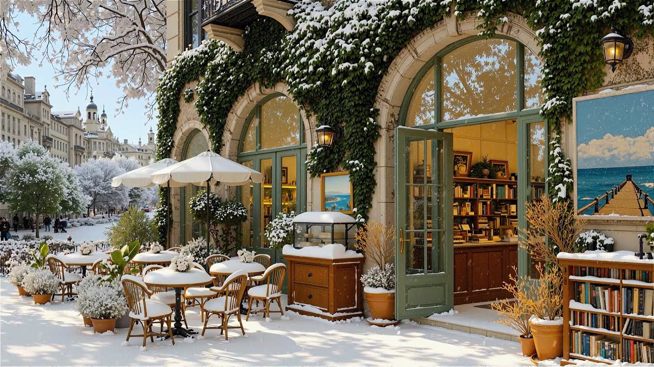 Winter Café Jazz by the Bookstore ❄️ Snowy Streets, Calm Reading & Cozy Ambience