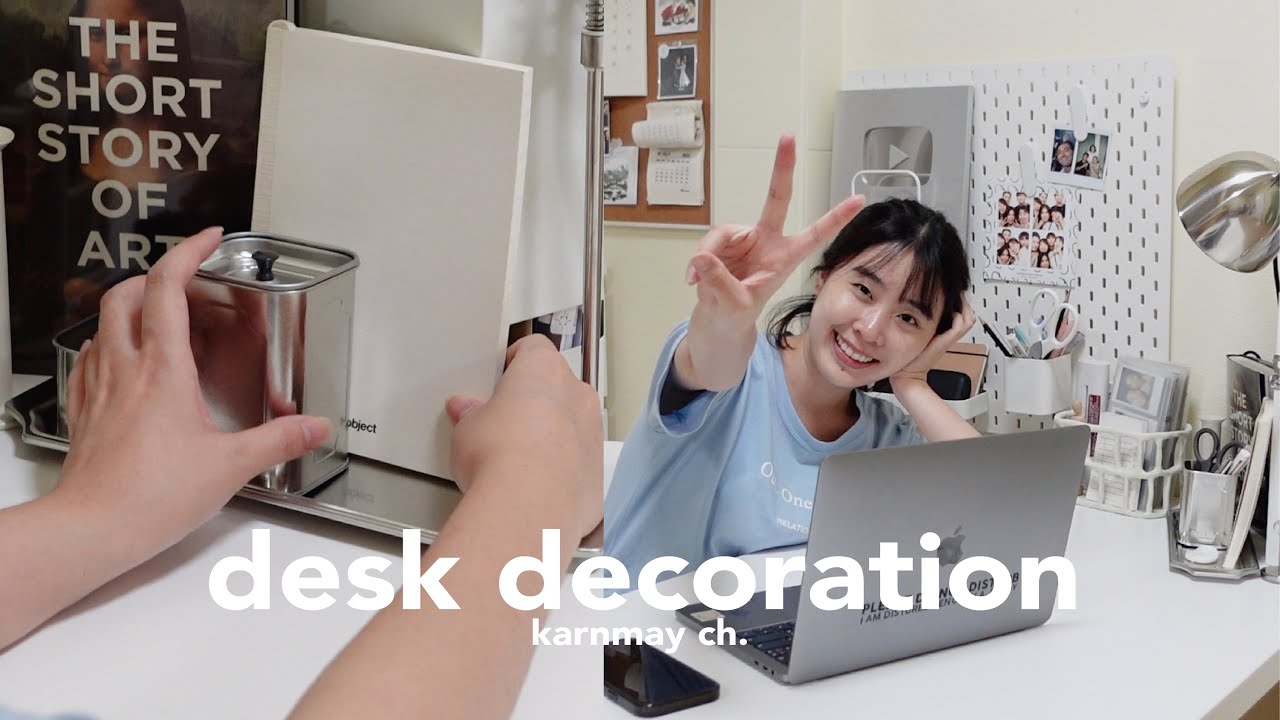 desk decor ⊹ จัดมุมโต๊ะทำงานใหม่ โทนสีขาวคลีน🤍📁  (dyson) / KARNMAY