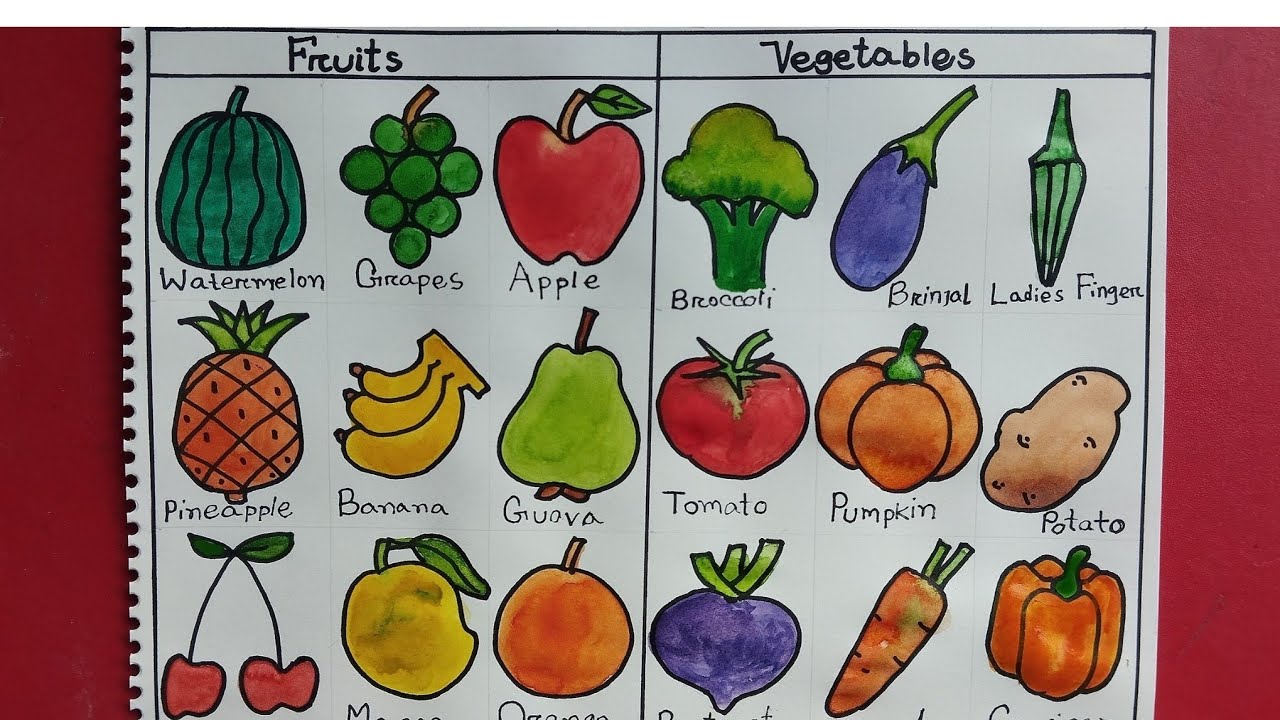 How to Draw Fruits & Vegetables (Step by Step) Drawing tutorial / arts for kids hub