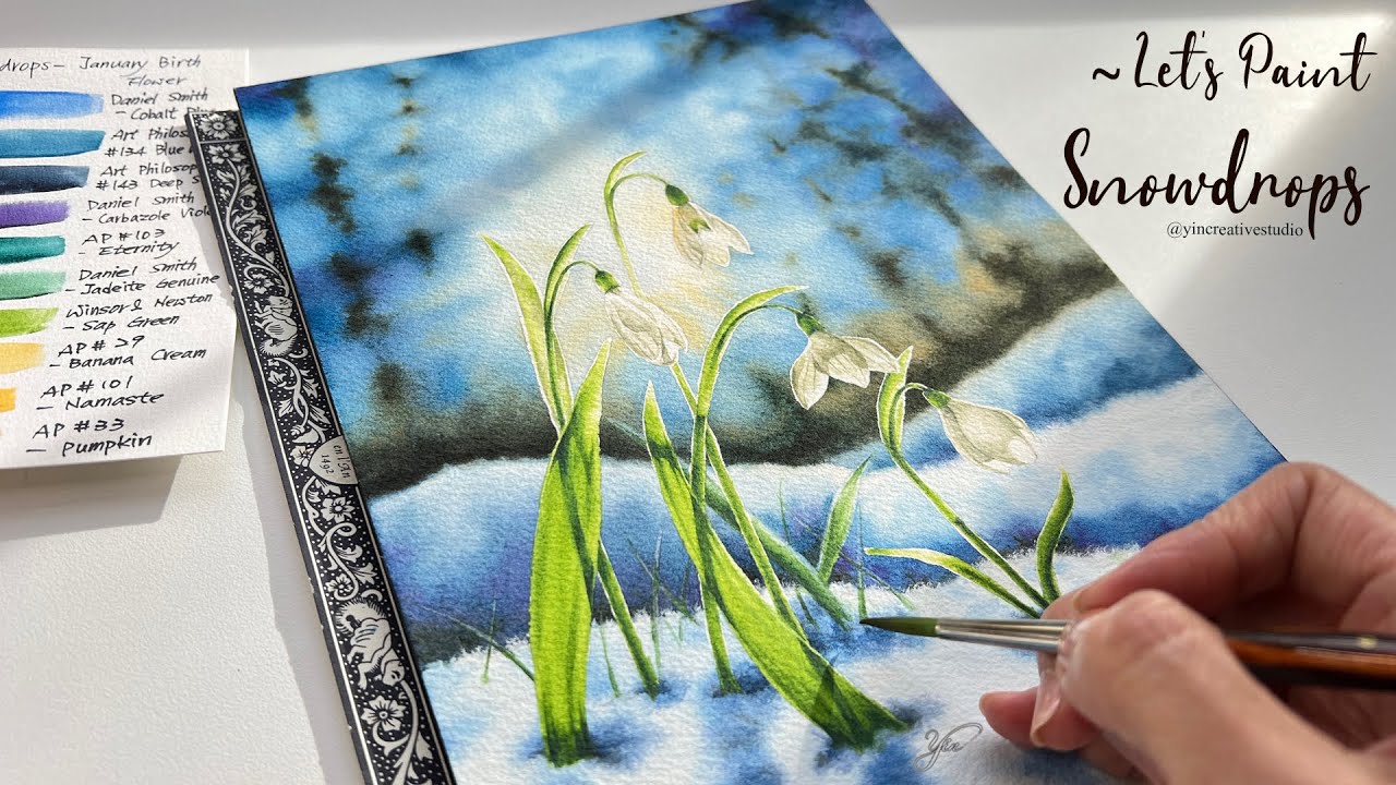 Watercolor Snowdrops Painting with Bokeh Background: Tips and Technique😍❄️