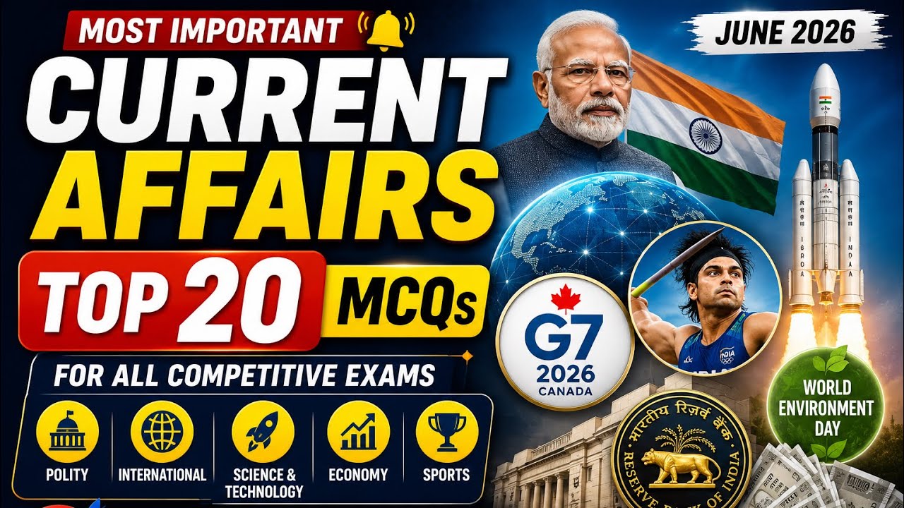 Top 20 Current Affairs MCQs 2026 📰 | Most Important Questions for SSC, UPSC, Railway & Banking