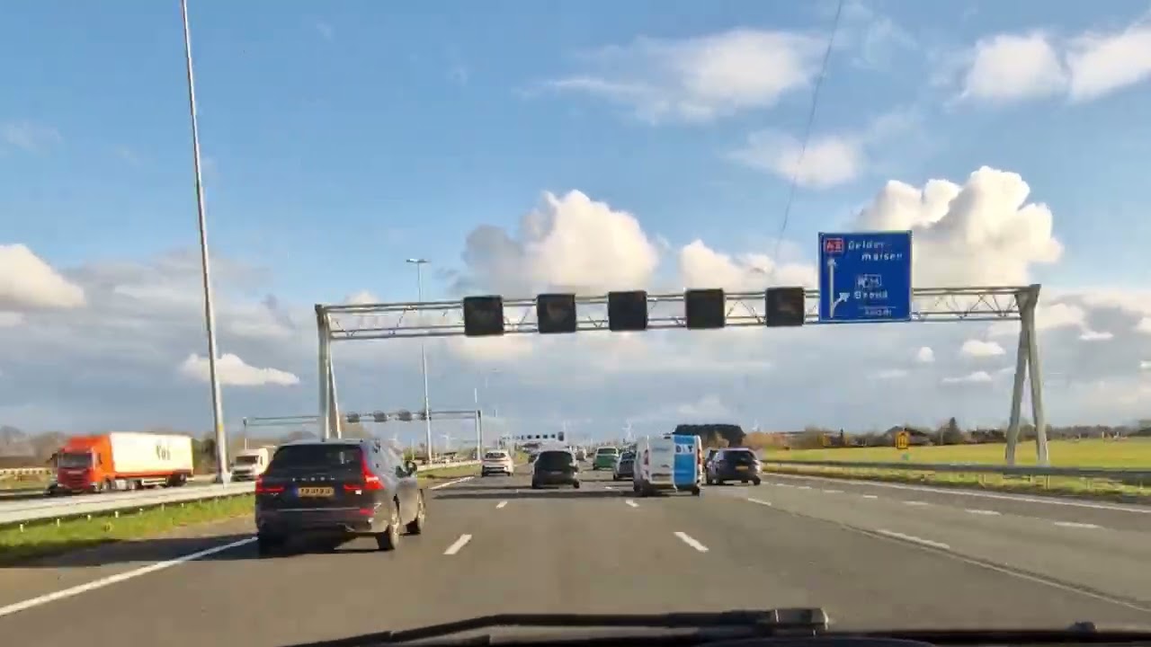 Amsterdam - s-Hertogenbosch on Dutch highway during heavy traffic. Hyperlapse.