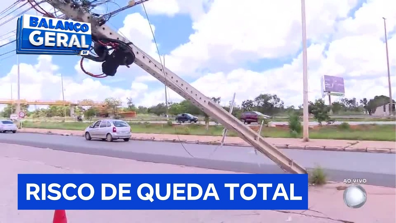 Poste fica pendurado após colisão na Estrutural (DF) e preocupa motoristas | Balanço Geral DF