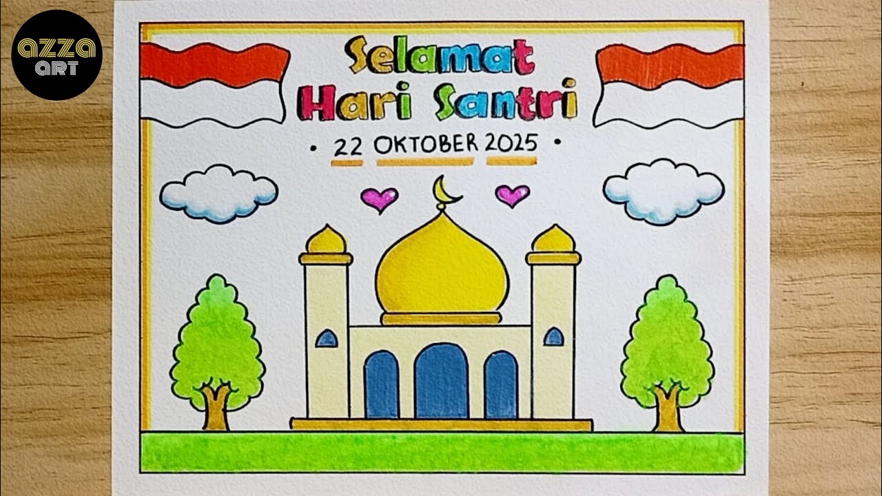 Menggambar Poster Hari Santri Nasional - Gambar Poster Hari Santri yang Mudah dan Simpel