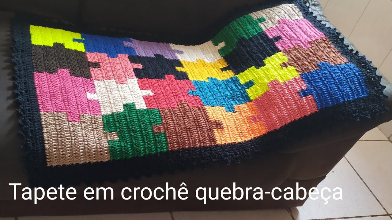 Tapete em crochê quebra-cabeça, vídeo aula, fio conduzido