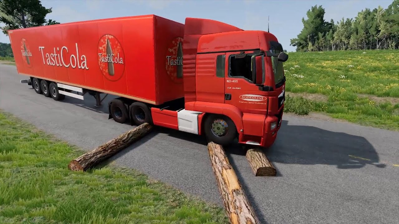 Trucks vs Fallen Tree vs Speed bumps #582- Beamng Drive live 6