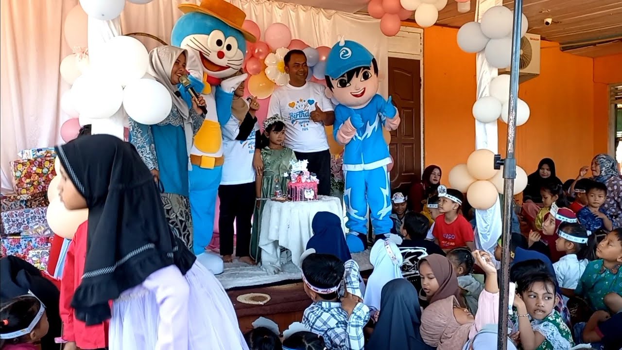 Ulang Tahun Syafira ke 6 Bersama Badut Boboiboy dan Badut doraemon Seru Rame yang datang
