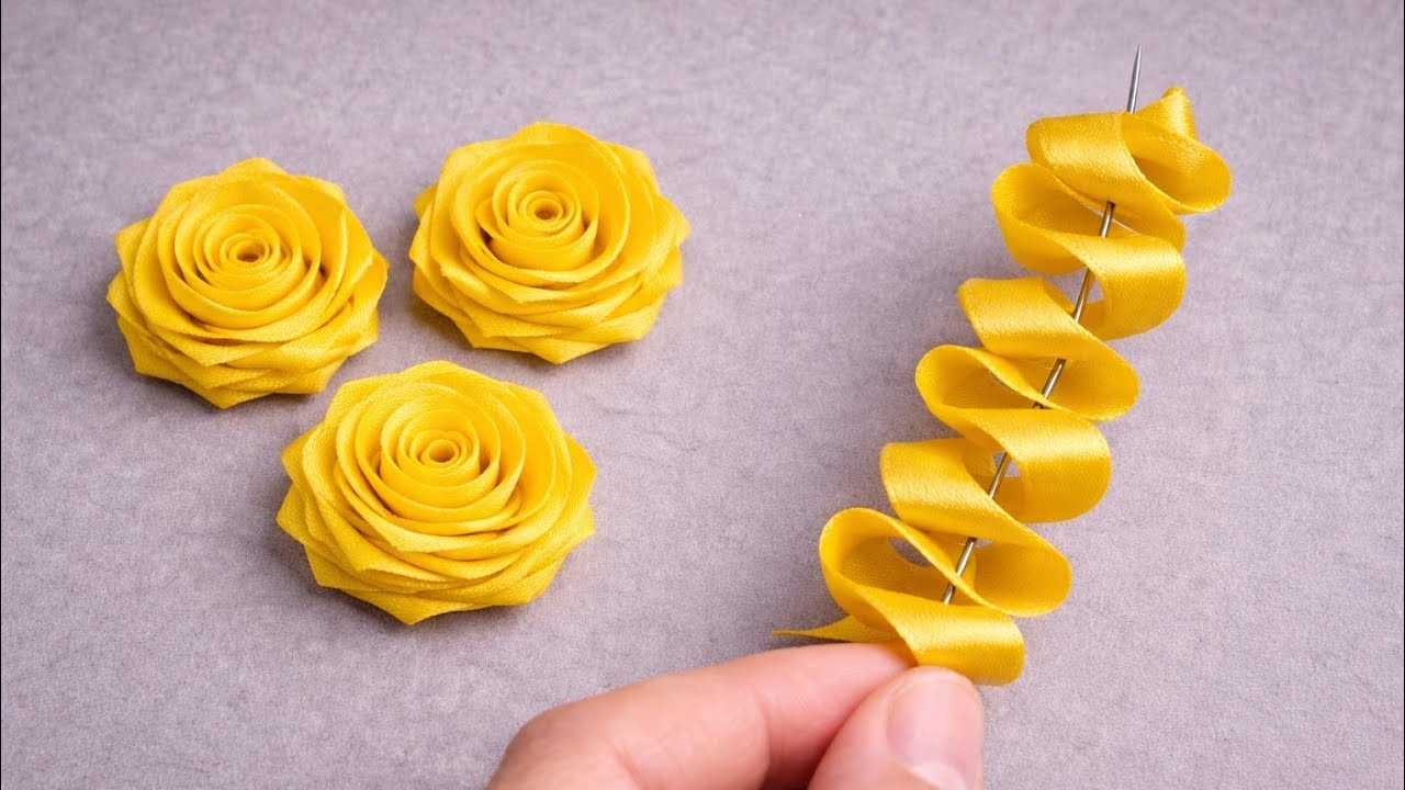 Trending Cute Mini Rose / Baby Ribbon Flowers craft / Ribbon Rose making with Needle