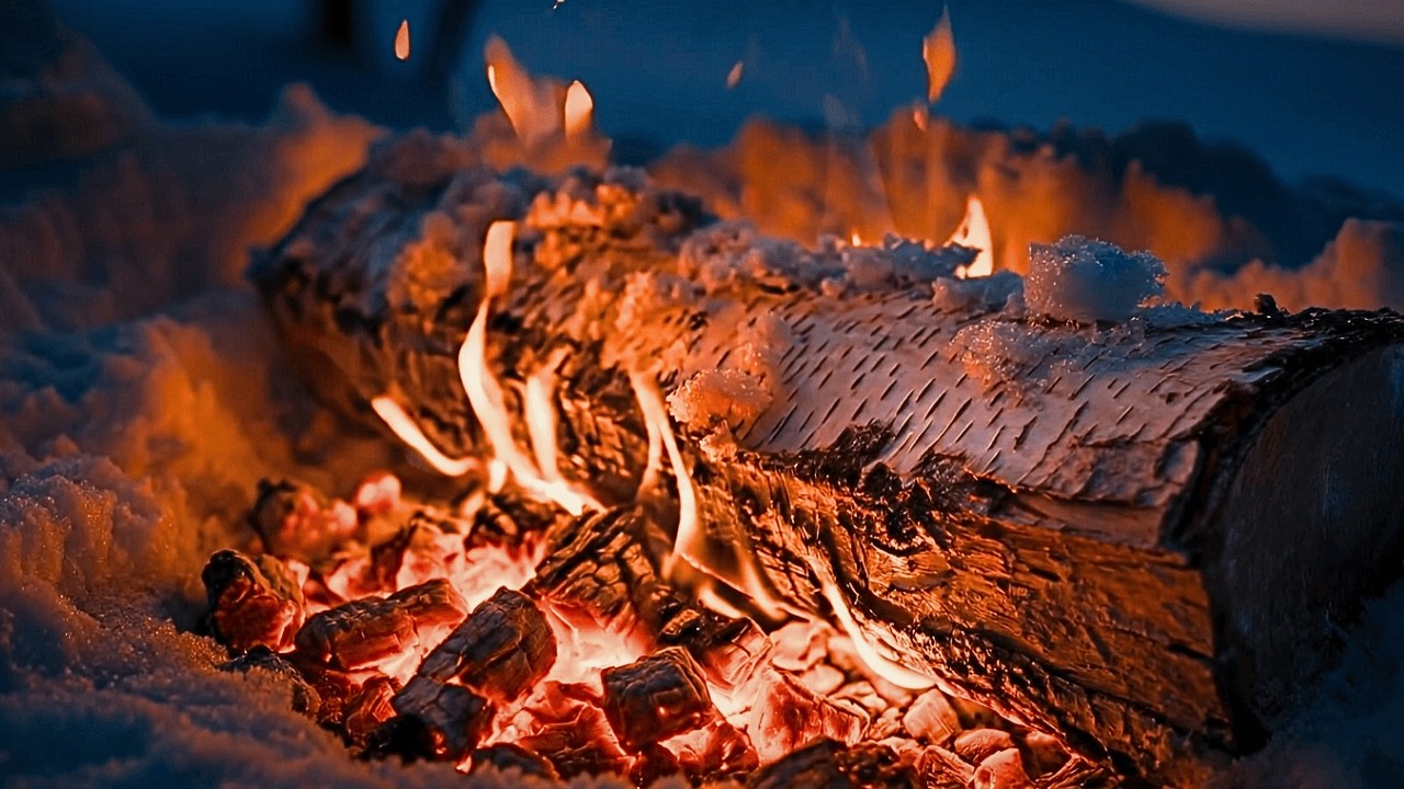 10 Hours Winter Campfire in Deep Snow ❄️ Cozy Crackling Fire Sounds for Sleep & Relaxation