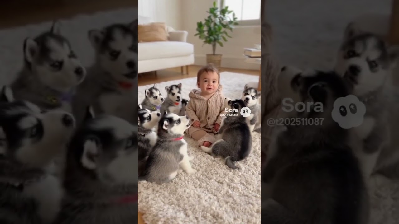 Baby and 8 Husky Puppies Talk in Barks! 🐾💬 (AI Family Short)