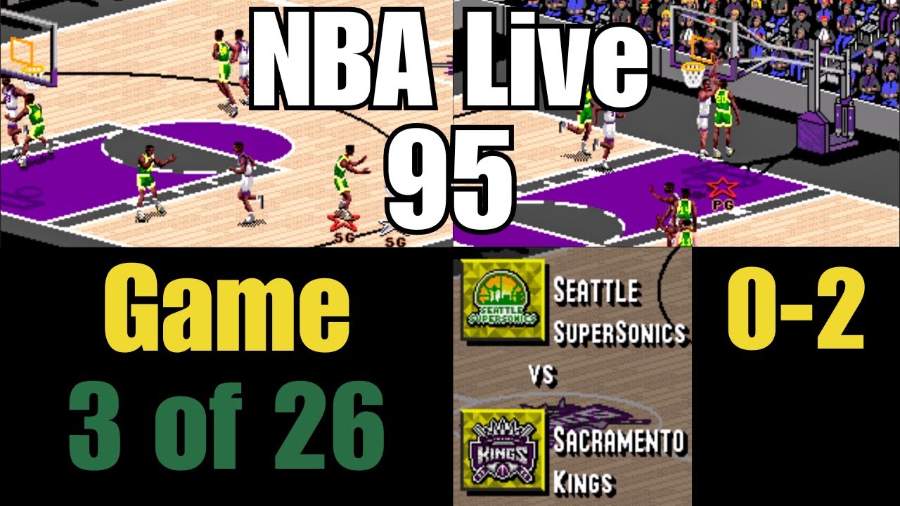 Прохождение NBA Live 95 — Supersonics против Kings — Полная игра сезона, 3 из 26 — Sega Genesis