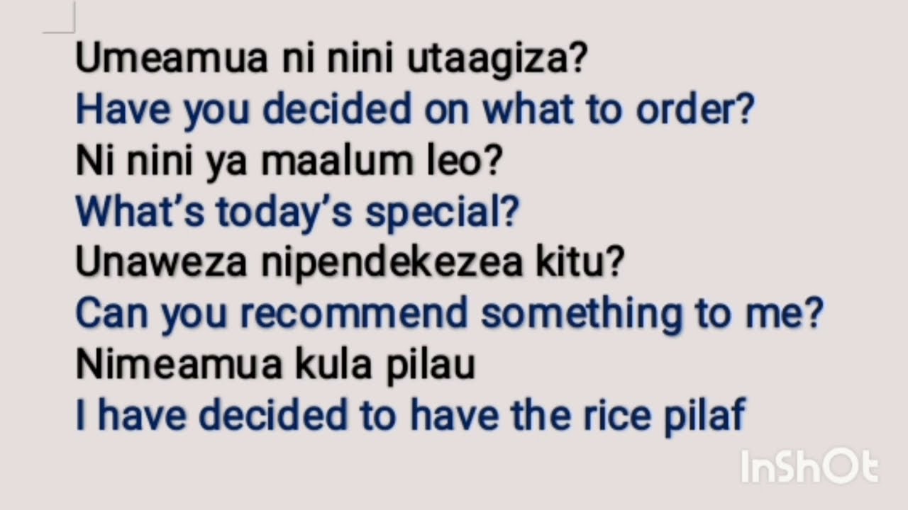 Swahili phrases for ordering food at a restaurant