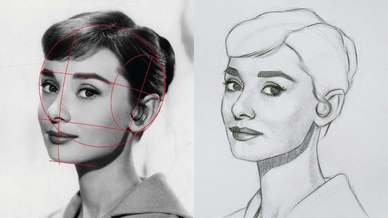 Loomis method portrait drawing | Audrey Hepburn