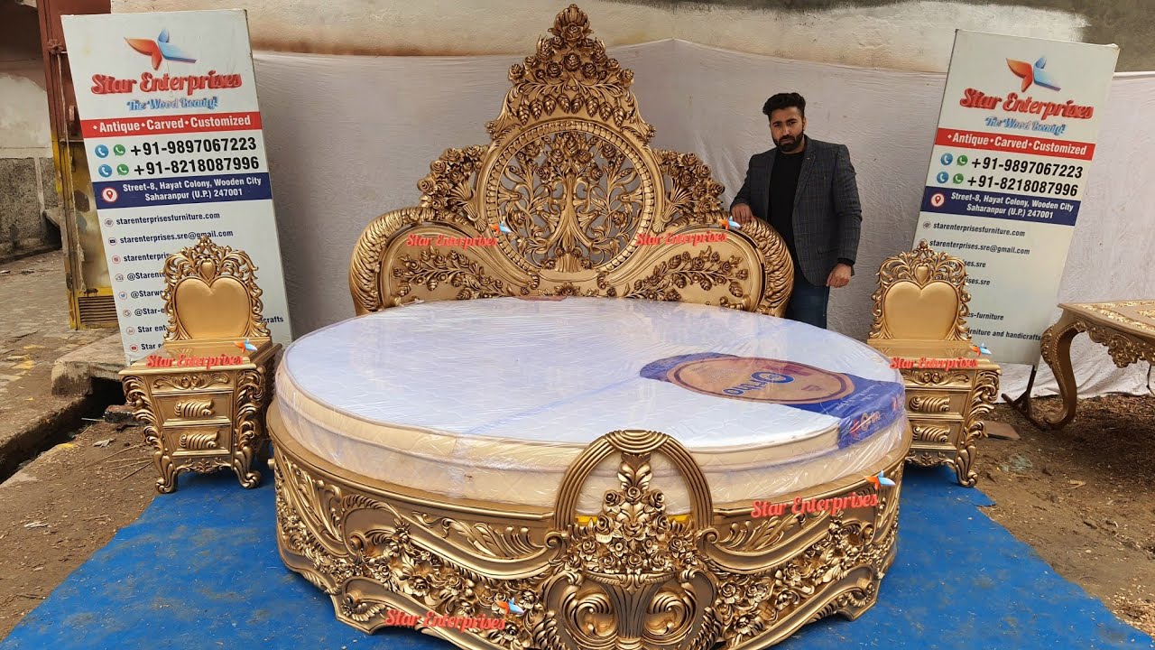 Maharaja Round Bed Saharanpur, Wooden Round Bed, Antique Gold Round bed ‎@Star Enterprises
