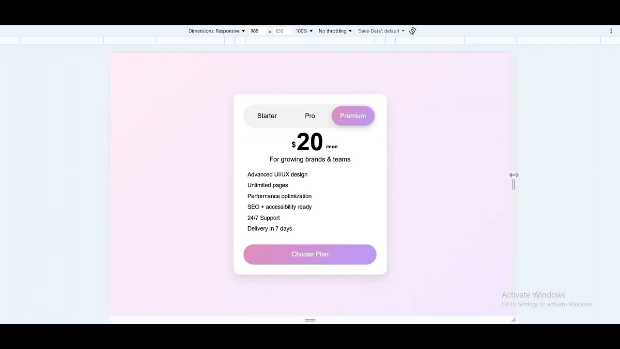 Interactive Pricing Card &ndash; HTML & CSS