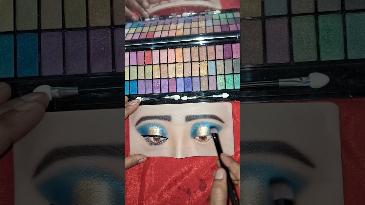 sky blue👗  and golden dress  eye makeup 