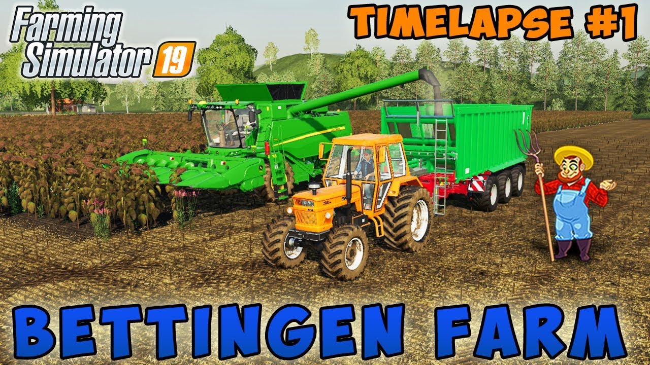 Farming simulator 19 | Bettingen Farm | Timelapse #01 | Harvesting sunflower, wheat, barley,