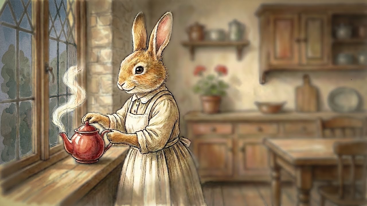 Celtic Music | Cozy Fireplace and Red Teapot | 3 Hours for Reading . Bunny's Nook