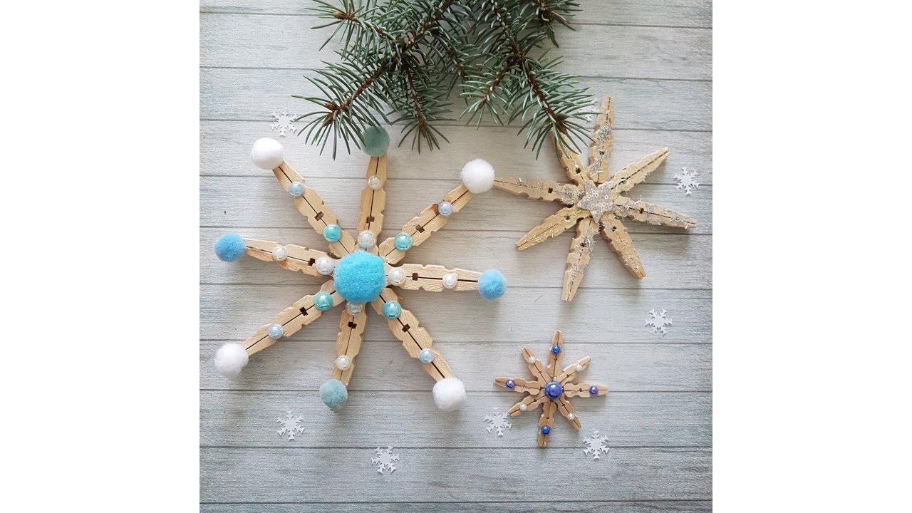 DIY Clothepins Christmas Snowflake. Snowflake Clothespin Craft