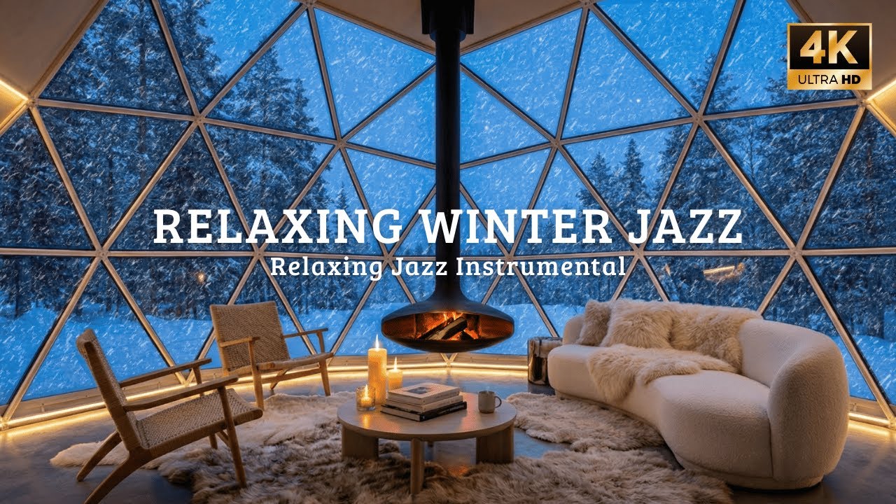Snowy Winter Night Ambience 🌨️ Smooth Jazz & Crackling Fire 🔥 to Relax, Study, Read & Sleep
