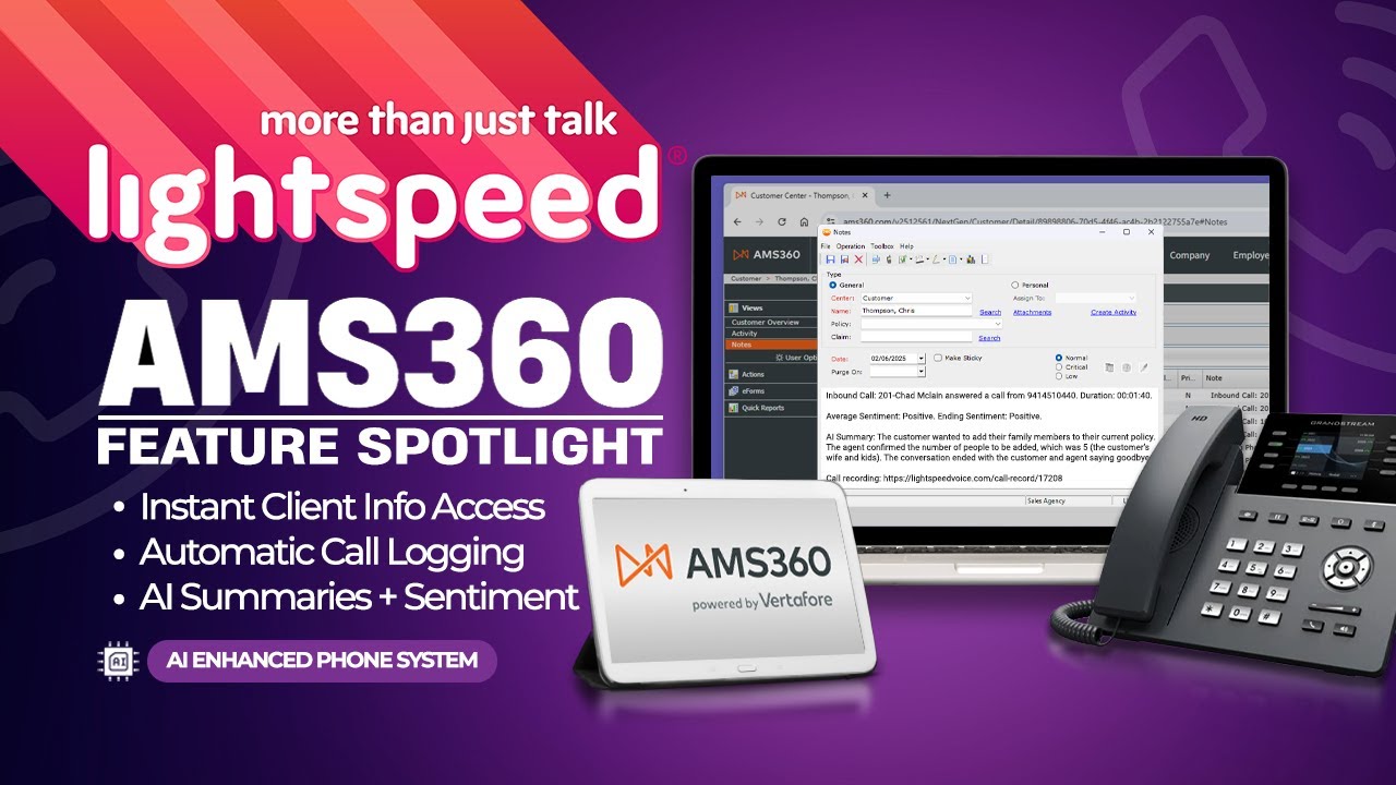 AMS360 Phone Integration | Lightspeed Voice Call Logging & AI Summaries