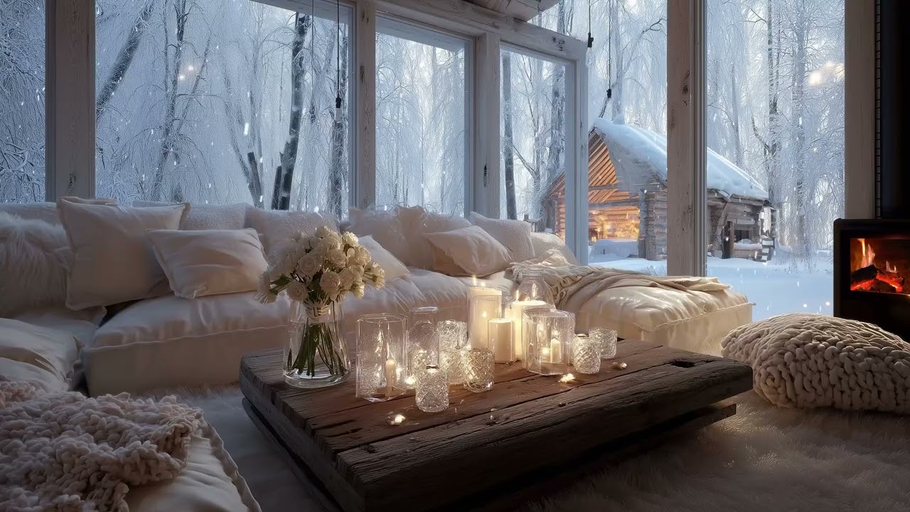 🔥🎹 Winter Elegance Lounge Atmosphere | Fireplace, Peaceful Piano, and Flowers for Work & Study Focus