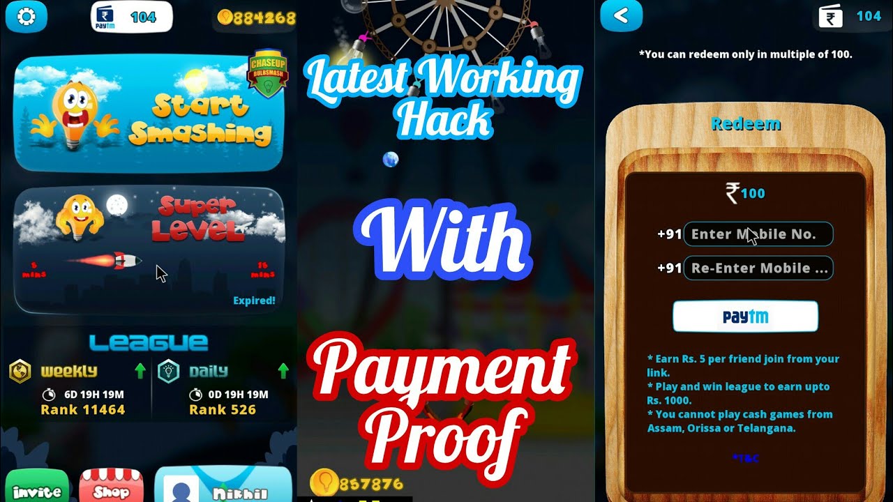 || Bulb Smash (2017) || Payment Proof || Latest Hack/Trick || 100% Working || Free Paytm Cash ||
