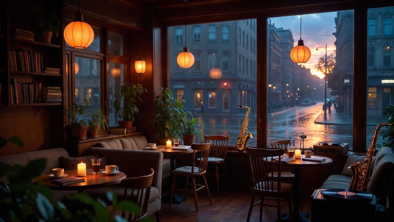 (#16) 11 Hours Rainy Evening Jazz Café ☕ Smooth Jazz Ambience for Relaxing & Study