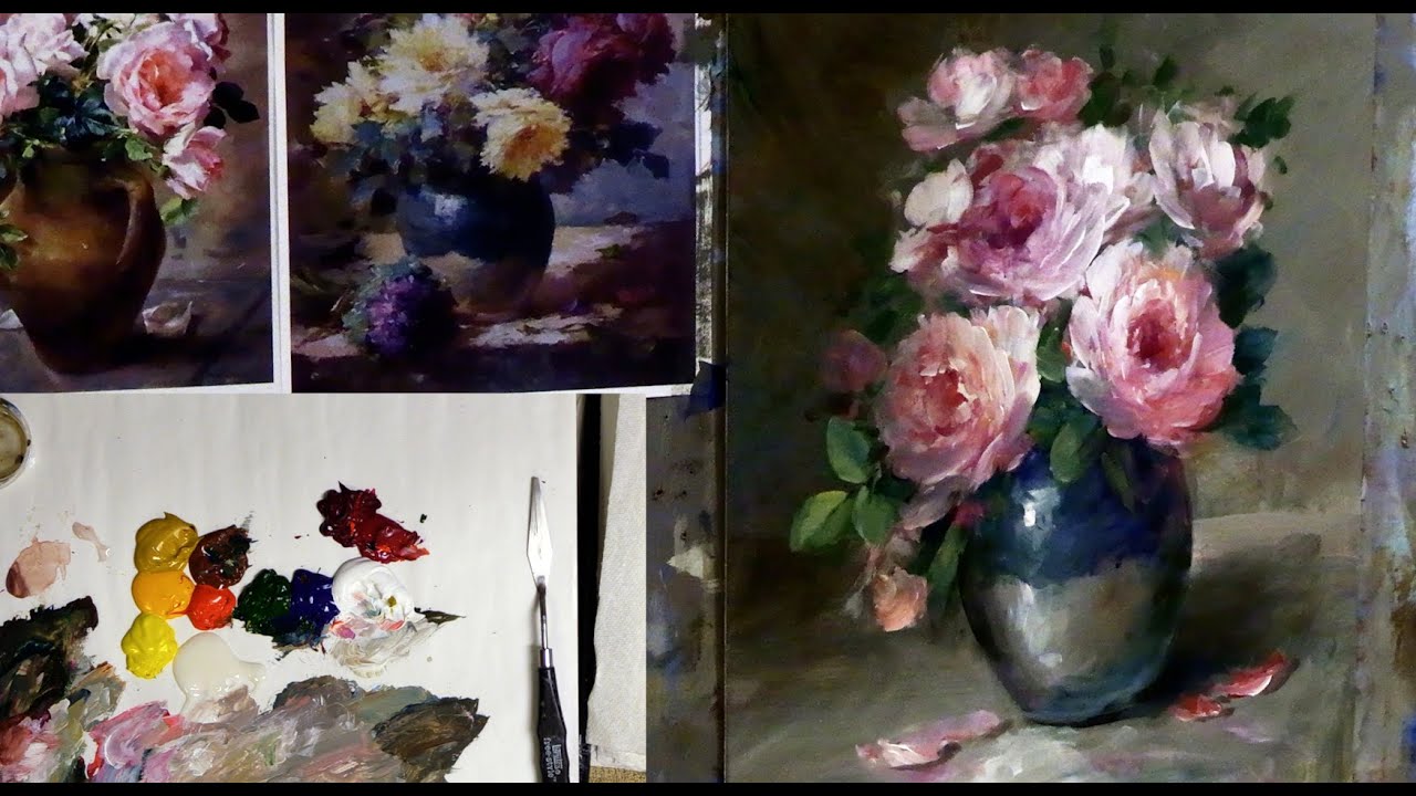 How to Paint a Vase of Roses- Painting Acrylic Roses