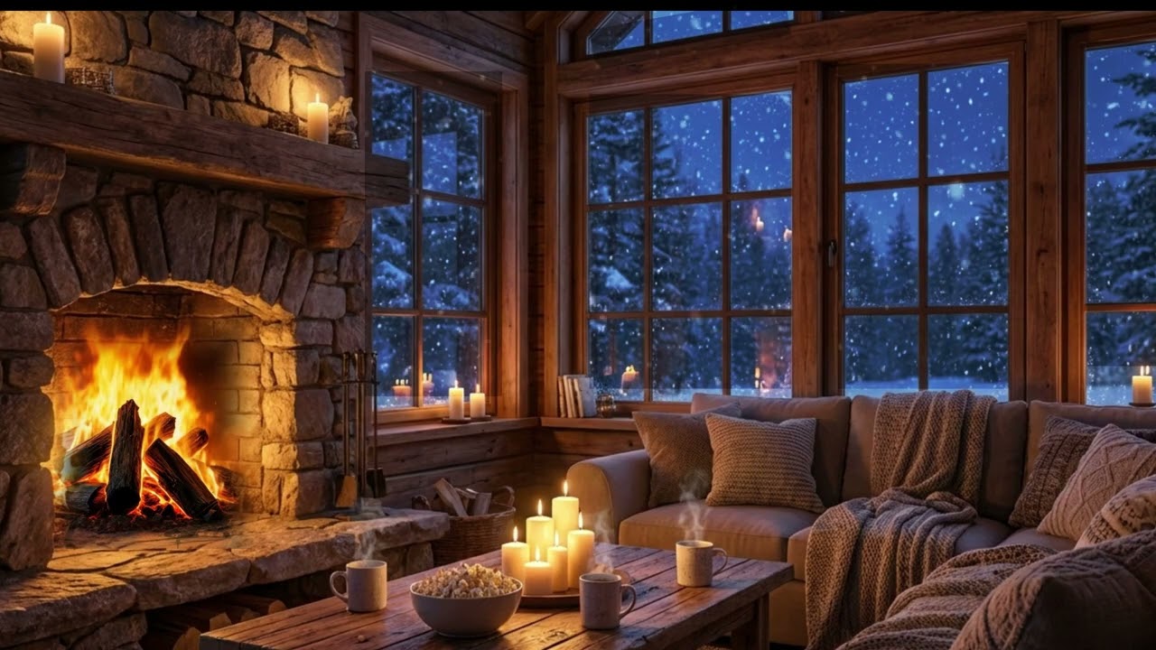 ❄️ Cozy Winter Night w/ Fireplace & Snowy Forest 🕯️ #relaxingvideo  #CozyVibes #WinterMagic