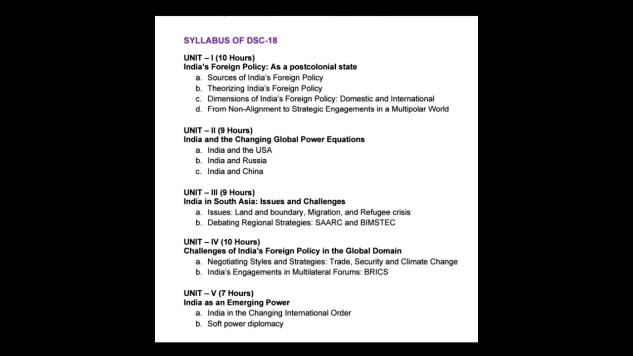 Indian foreign policy syllabus(semester-6) B.A. POLITICAL SCIENCE