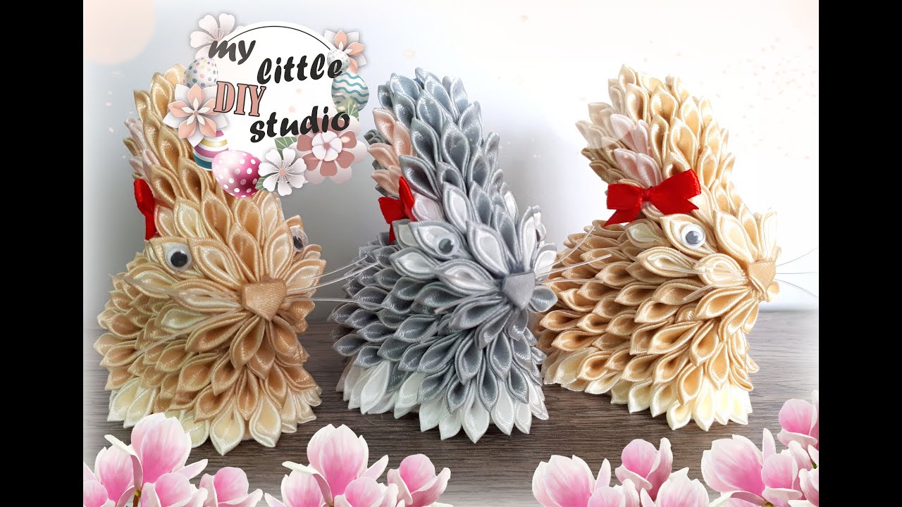 Zajączek wielkanocny do koszyczka metodą kanzashi/DIY