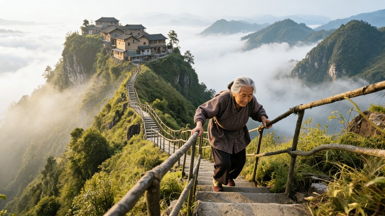 重庆大山之巅的天空之村，徒步2小时几千阶天梯才能到达，宛如人间仙境神仙居住的地方！【乡村阿泰】