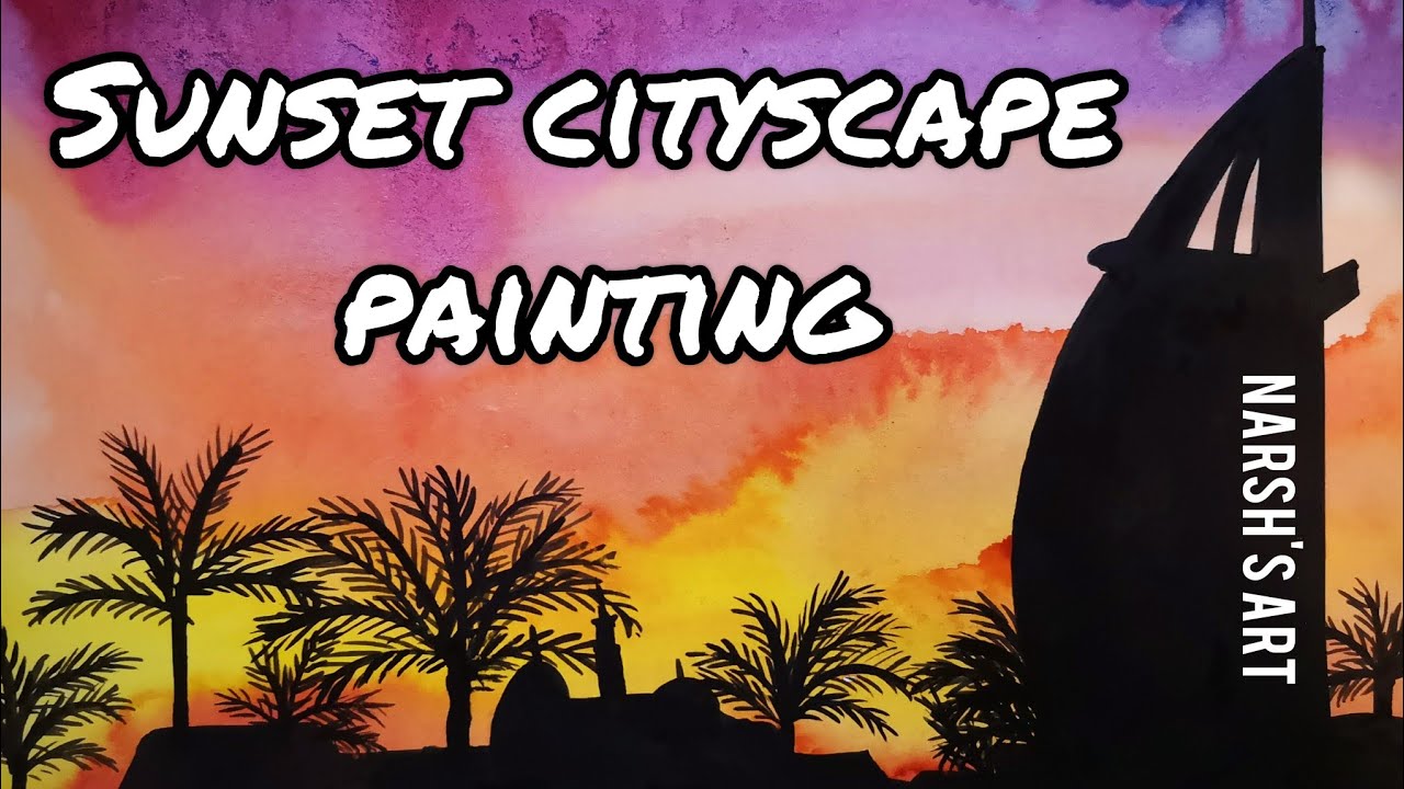 Paint a sunset cityscape - beginner painting step by step
