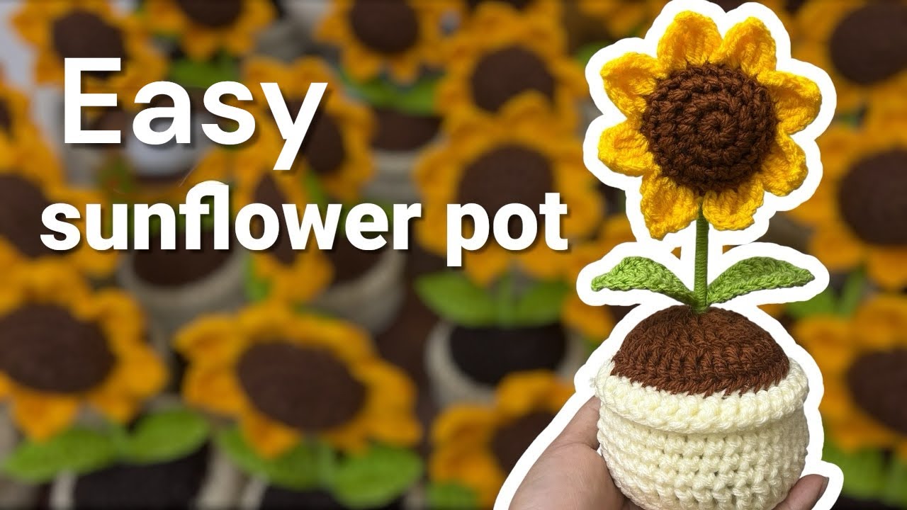 Простой вязаный крючком горшок в виде подсолнуха 🌻 | Пошаговый урок для начинающих