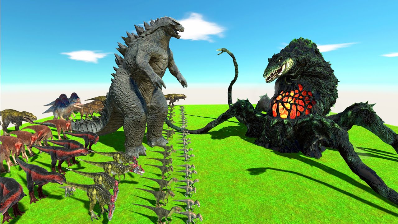 Dinosaurs Revolt Battle With Godzilla 2014 | Who can defeat Biollante?Animal Revolt Battle Simulator