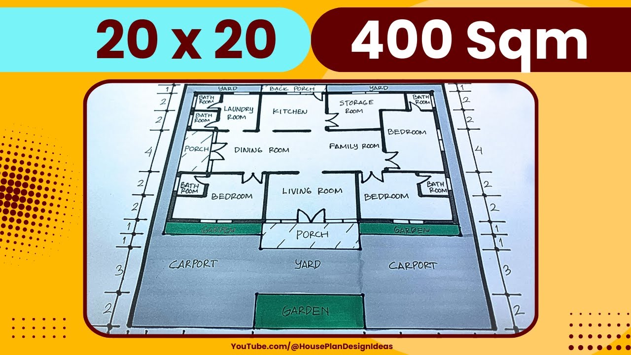 План дома 20x20 метров площадью 400 квадратных метров 3 спальни