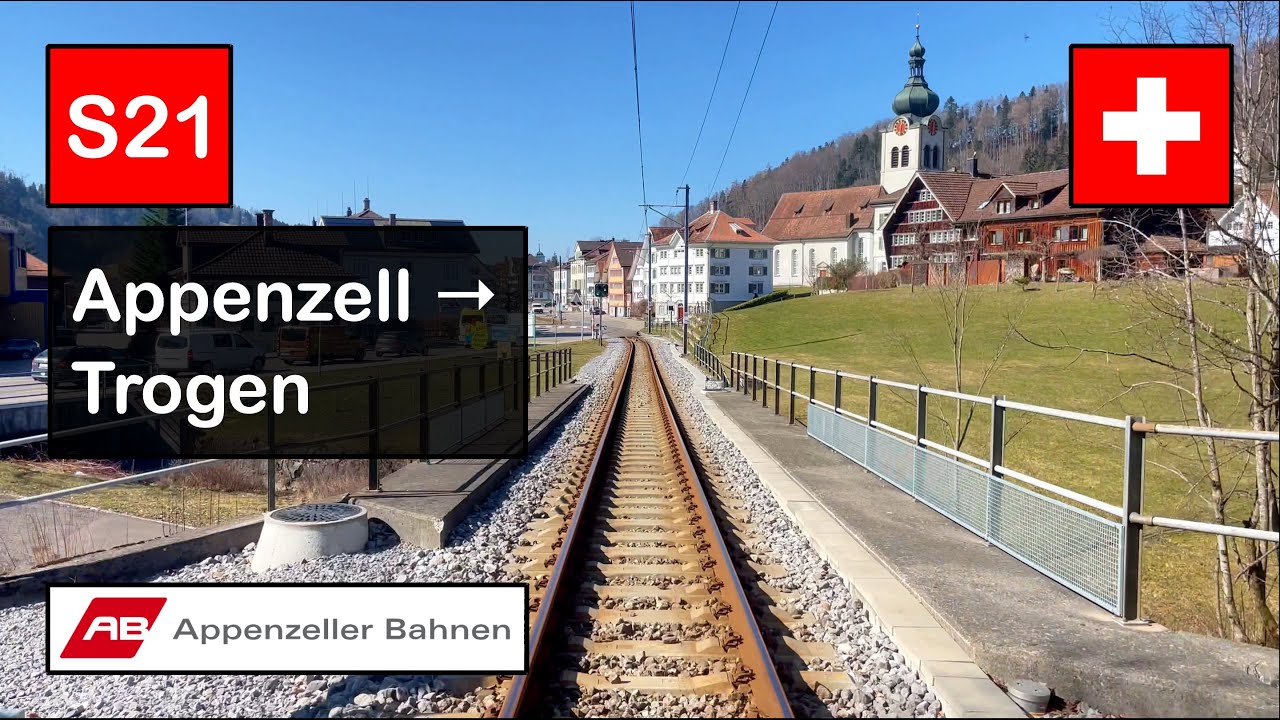 [4K] Cab Ride: AB APPENZELLER BAHNEN | S21: Appenzell → St. Gallen → Trogen | Stadler ABe 8/12 Tango