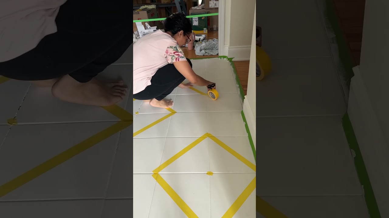 Marble Painted tile floor reveal 😍 #paintedfloor