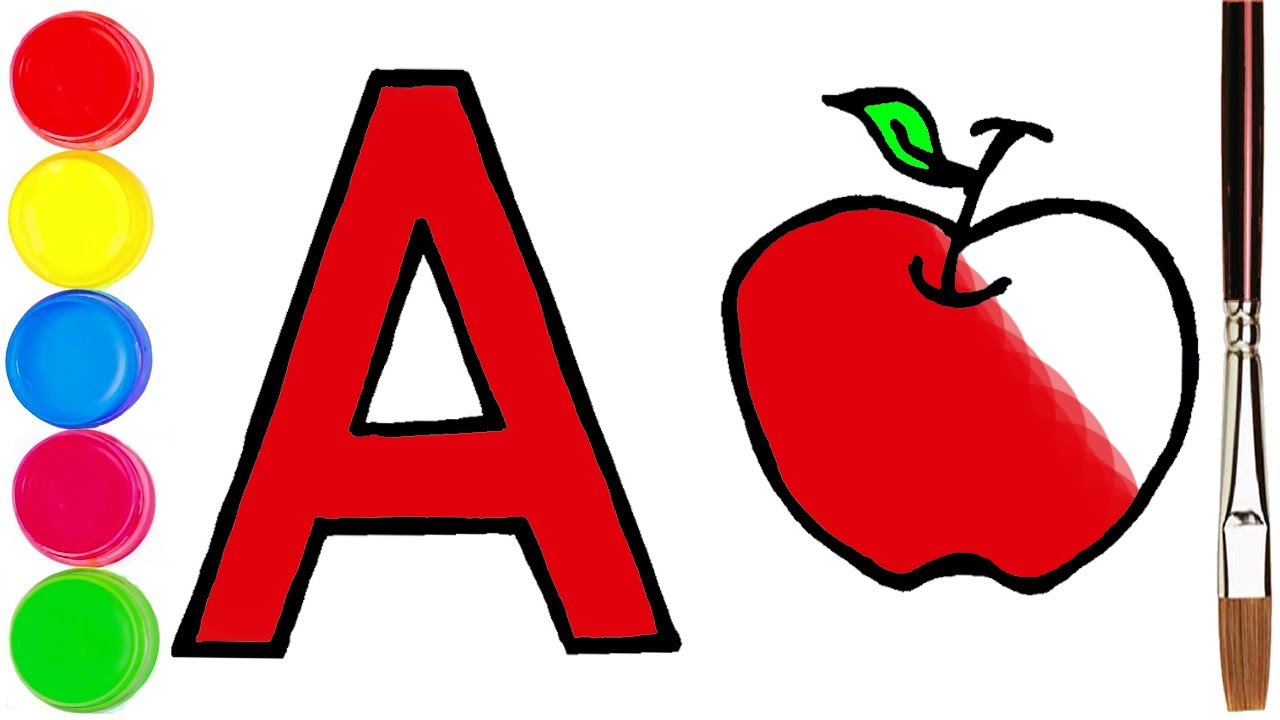 Learn the alphabet ABCDE with Drawing and Coloring.